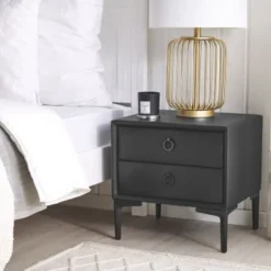 Beliani Tables De Chevet Table De Chevet En Cuir PU Noir 2 Tiroirs -Tables De Chevet Soldes table de chevet en cuir pu noir 2 tiroirs 1