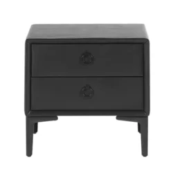 Beliani Tables De Chevet Table De Chevet En Cuir PU Noir 2 Tiroirs -Tables De Chevet Soldes table de chevet en cuir pu noir 2 tiroirs 2
