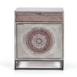 GINER Y COLOMER Tables De Chevet Table De Chevet En Manguier Et Pieds En Métal Gris Et Marron