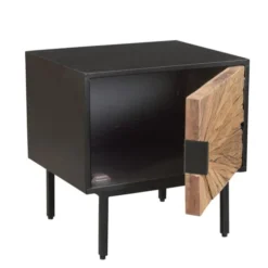 Now’s Home Tables De Chevet Table De Chevet En Métal Noir Et Porte En Teck Recyclé -Tables De Chevet Soldes table de chevet en metal noir et porte en teck recycle 5