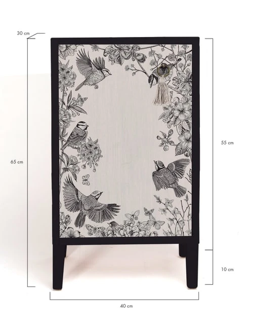 RNT By Really Nice Things Tables De Chevet Table De Chevet En Pin Massif Avec Imprimé Blanc Et Noir Oiseaux 5 RNT By Really Nice Things Tables De Chevet Table De Chevet En Pin Massif Avec Imprimé Blanc Et Noir Oiseaux – Image 3