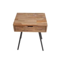 Wadiga Tables De Chevet Table De Chevet En Teck Et Métal Noir 1 Tiroir
