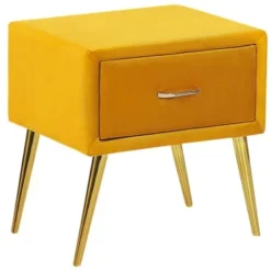 Beliani Tables De Chevet Table De Chevet En Velours Jaune