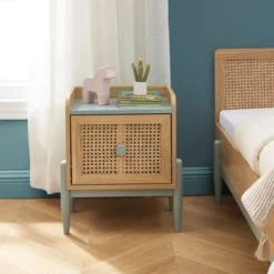 Baita Tables De Chevet Table De Chevet Enfant Bleu Et Cannage Rotin 1 Tiroir -Tables De Chevet Soldes table de chevet enfant bleu et cannage rotin 1 tiroir 3