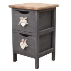 Mobili Rebecca Tables De Chevet Table De Chevet étroit Avec 2 Tiroirs En Bois Brun Et Gris -Tables De Chevet Soldes table de chevet etroit avec 2 tiroirs en bois brun et gris 2