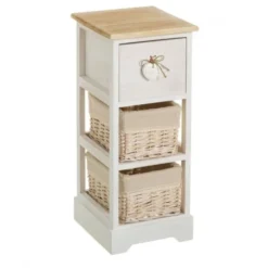 Wadiga Tables De Chevet Table De Chevet étroite Bois 1 Tiroir + 2 Paniers