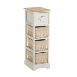 Wadiga Tables De Chevet Table De Chevet étroite Bois 1 Tiroir + 3 Paniers 26x32x81cm