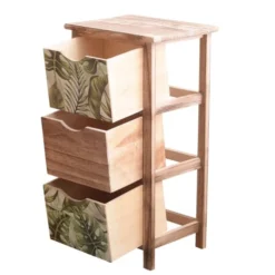 Mobili Rebecca Tables De Chevet Table De Chevet Florale 3 Tiroirs En Bois Marron Et Vert -Tables De Chevet Soldes table de chevet florale 3 tiroirs en bois marron et vert 1