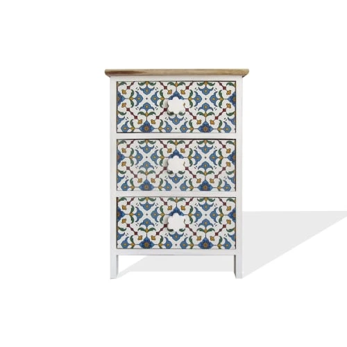Mobili Rebecca Tables De Chevet Table De Chevet Majolique Avec 3 Tiroirs En Bois Brun Et Bleu Et Blanc 3 Mobili Rebecca Tables De Chevet Table De Chevet Majolique Avec 3 Tiroirs En Bois Brun Et Bleu Et Blanc