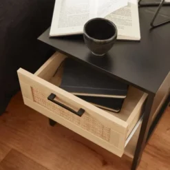 Alice's Garden Tables De Chevet Table De Chevet Noir Et Cannage 40 X 40 X 48cm -Tables De Chevet Soldes table de chevet noir et cannage 40 x 40 x 48cm 2