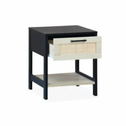Alice's Garden Tables De Chevet Table De Chevet Noir Et Cannage 40 X 40 X 48cm -Tables De Chevet Soldes table de chevet noir et cannage 40 x 40 x 48cm 4