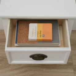 Mobili Rebecca Tables De Chevet Table De Chevet Rectangulaire Avec 2 Tiroirs En MDF Blanc -Tables De Chevet Soldes table de chevet rectangulaire avec 2 tiroirs en mdf blanc 3