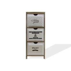 Mobili Rebecca Tables De Chevet Table De Chevet Relief Avec 3 Tiroirs En Bois Marron Et Blanc