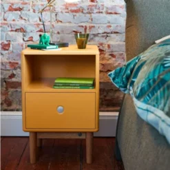 Meubles & Design Tables De Chevet Table De Chevet Scandinave Avec Tiroir Et Niche Moutarde -Tables De Chevet Soldes table de chevet scandinave avec tiroir et niche moutarde 1