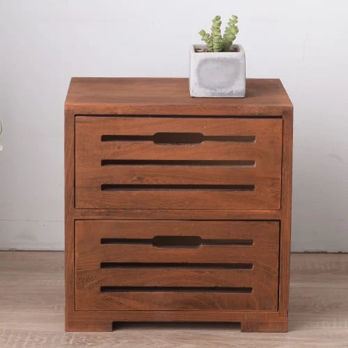 Mobili Rebecca Tables De Chevet Table De Chevet Sculpté Avec 2 Tiroirs En Bois Marron 4 Mobili Rebecca Tables De Chevet Table De Chevet Sculpté Avec 2 Tiroirs En Bois Marron – Image 2