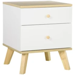 Homcom Tables De Chevet Table De Chevet Style Scandinave 2 Tiroirs Blanc Aspect Chêne Clair