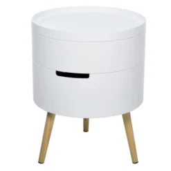 Homcom Tables De Chevet Table De Chevet - Table Basse Avec 2 Compartiments De Rangement Blanc
