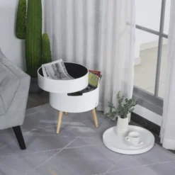 Homcom Tables De Chevet Table De Chevet - Table Basse Avec 2 Compartiments De Rangement Blanc -Tables De Chevet Soldes table de chevet table basse avec 2 compartiments de rangement blanc 5