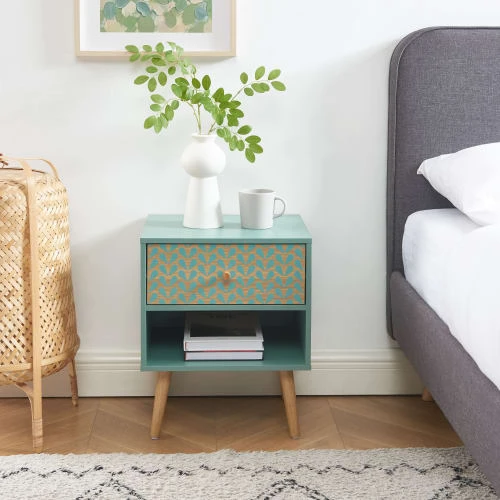Baita Tables De Chevet Table De Chevet Vert De Gris Et Effet Bois 1 Tiroir 6 Baita Tables De Chevet Table De Chevet Vert De Gris Et Effet Bois 1 Tiroir – Image 4