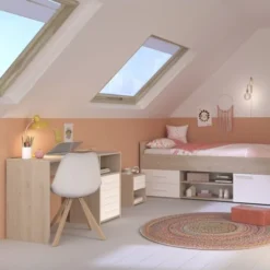 Calicosy Tables De Chevet Table De Nuit 1 Tiroir 1 Niche - Décor Chêne Et Blanc -Tables De Chevet Soldes table de nuit 1 tiroir 1 niche decor chene et blanc 4