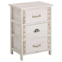 Beliani Tables De Chevet Table De Nuit à 3 Tiroirs En Bois Crème