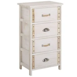 Beliani Tables De Chevet Table De Nuit à 4 Tiroirs En Bois Crème