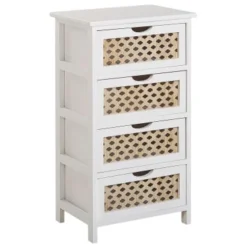 Beliani Tables De Chevet Table De Nuit à 4 Tiroirs En Bois Et Blanc