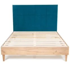 Homifab Têtes De Lit Tête De Lit Capitonnée En Velours Bleu Canard 140 Cm -Tables De Chevet Soldes tete de lit capitonnee en velours bleu canard 140 cm 3