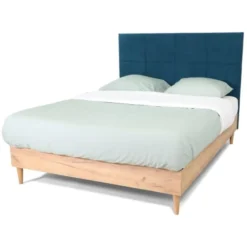 Homifab Têtes De Lit Tête De Lit Capitonnée En Velours Bleu Canard 140 Cm -Tables De Chevet Soldes tete de lit capitonnee en velours bleu canard 140 cm 5