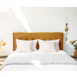 Drawer Têtes De Lit Tête De Lit En Velours 150 Cm Jaune Moutarde -Tables De Chevet Soldes tete de lit en velours 150 cm jaune moutarde 2