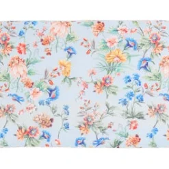 RNT By Really Nice Things Têtes De Lit Tête De Lit En Velours Et Mousse Imprimé Floral, Fond Bleu Clair.