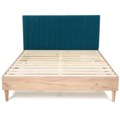 Homifab Têtes De Lit Tête De Lit Matelassé En Velours Bleu 140 Cm -Tables De Chevet Soldes tete de lit matelasse en velours bleu 140 cm 3